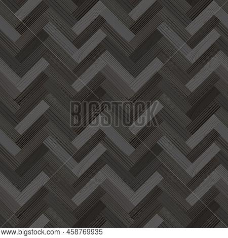 Gark Gray Wooden Parquet, Seamless Herringbone Pattern. Grayscale Hardwood Zigzag Laminate Floor. Wo