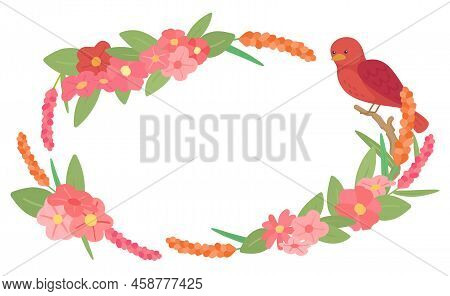 Circle Shape Pink Flower And Brid Border Frame Template