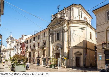 Vercelli, Italy - June 29,2022 - View At The Church Of San Giuseppe In The Streets Of Vercelli. Verc