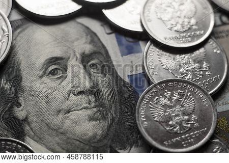 Dollars And Rubles. Economic Crisis, Decline Of The World Economy. Ruble Devaluation.