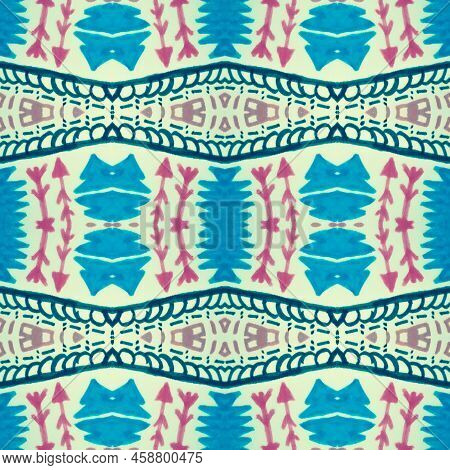 Seamless Background Maya. Hand Drawn Aztec Print. Mexico Pattern For Textile. Traditional Background