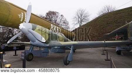 Kiev, Ukraine December 10, 2020: Yak-9 Fighter Aircraft At The Museum Of Military Equipment For Publ