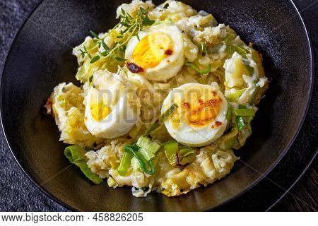 Welsh Anglesey Eggs, Wyau Ynys Mon,  Potato Mash With Hard-boiled Eggs All Smothered In Thick Creamy