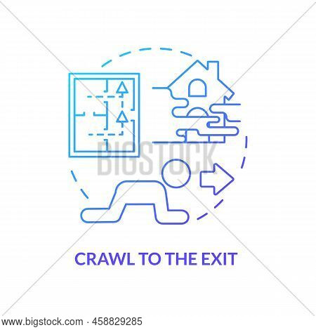 Crawl To Exit Blue Gradient Concept Icon. Escape House From Fire Abstract Idea Thin Line Illustratio