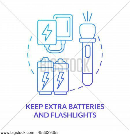 Keep Extra Batteries And Flashlights Blue Gradient Concept Icon. Flood Safety Measure Abstract Idea 