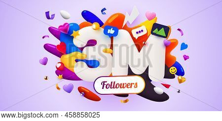 3m Or 3000000 Followers Thank You. Social Network Friends, Followers, Web User Thank You Celebrate O