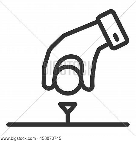 Hand Sets The Ball On The Stand Peder With A Golf Swing - Icon, Illustration On A White Background, 