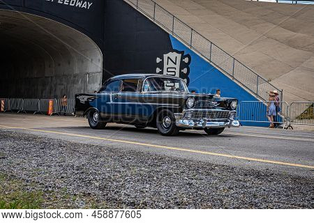 Lebanon, Tn - May 14, 2022: Wide Angle Front Corner View Of A 1956 Chevrolet 210 Delray Coupe At A L