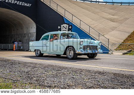 Lebanon, Tn - May 14, 2022: Wide Angle Front Corner View Of A 1955 Chevrolet 210 2 Door Sedan At A L