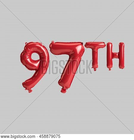 3d Illustration Of 97th Red Balloons Isolated On White Background