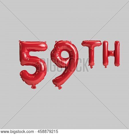 3d Illustration Of 59th Red Balloons Isolated On White Background