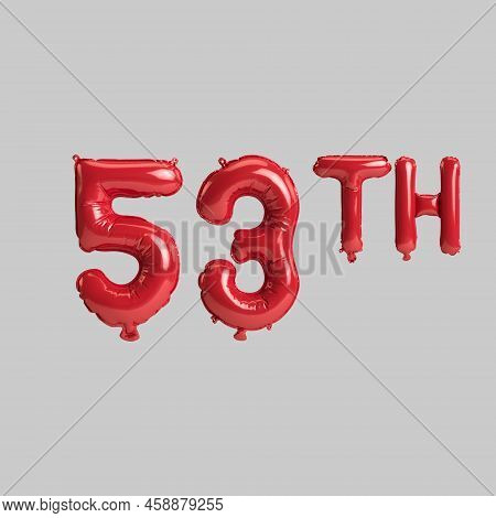 3d Illustration Of 53th Red Balloons Isolated On White Background