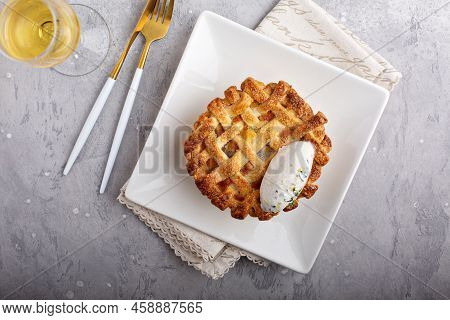 Small Apple Pie With Lemon Thyme Whippe Cream, Fall Dessert