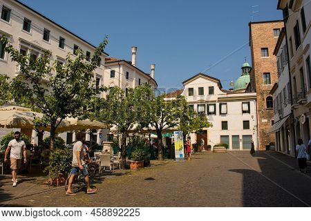 Treviso, Italy - 23rd July 2022. The Historic Piazza Pola Square In The Historic Centre Of Treviso, 