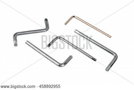 Hexagon Keys. Set Of Allen Wrench Key Of Different Sizes On A White Background.