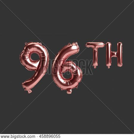 3d Illustration Of 96th Metal Rose Balloons Isolated On Black Background
