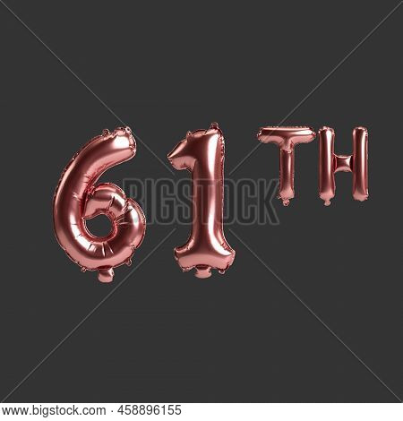 3d Illustration Of 61th Metal Rose Balloons Isolated On Black Background