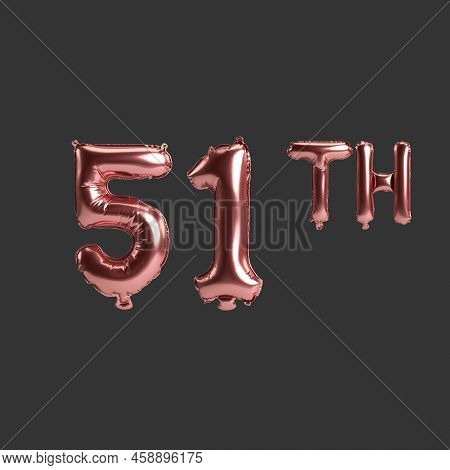 3d Illustration Of 51th Metal Rose Balloons Isolated On Black Background