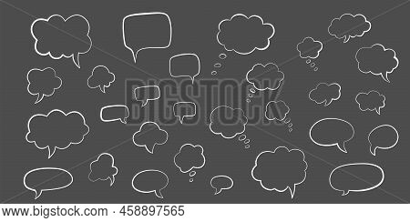 Speech Bubble Hand Draw Doodle Set. Editable Stroke. Vector Stock Illustration Isolated On Black Cha