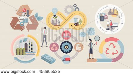 Circular Economy Set With Sustainable Resource Consumption Tiny Person Collection. Economic Recyclin
