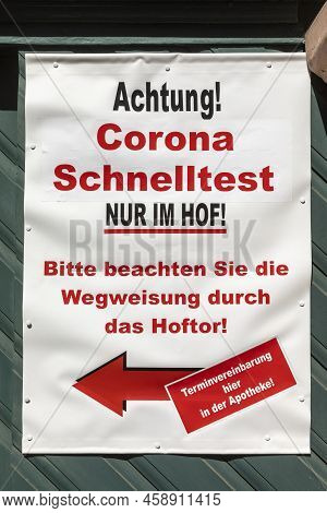Hochheim, Germany - April 25, 2021: Poster With German Description Of Corona Test. Text In English: 