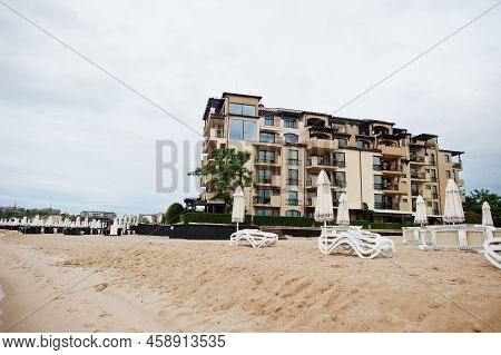 Sunny Beach, Bulgaria - June 17, 2021: Resort Sunny Beach Bulgaria View Of The Beach With Sun Beds I