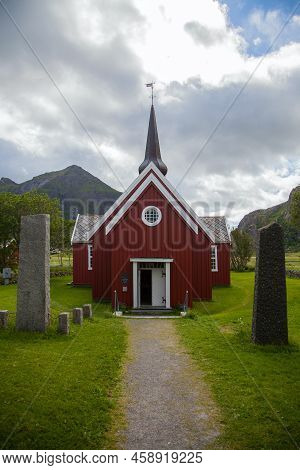 Flakstad Church In The Lofoten Islands In Norway