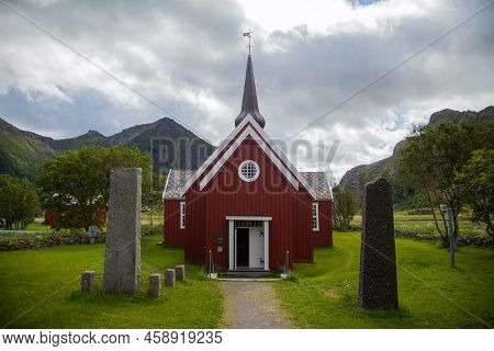 Flakstad Church In The Lofoten Islands In Norway