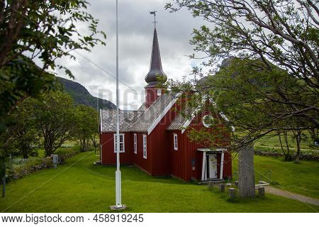 Flakstad Church In The Lofoten Islands In Norway