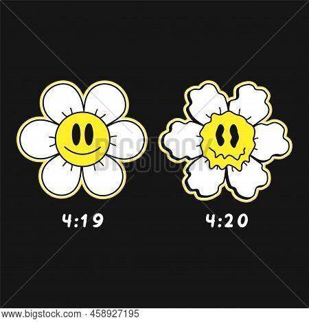 Funny Trippy Melt Smile Flower Face.4:20 Marijuana Emoji, Weed, Cannabis Print Poster, T-shirt, Stic