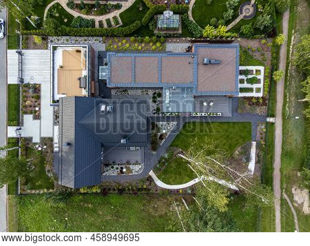 Droneshot Of A Garden In A Country House