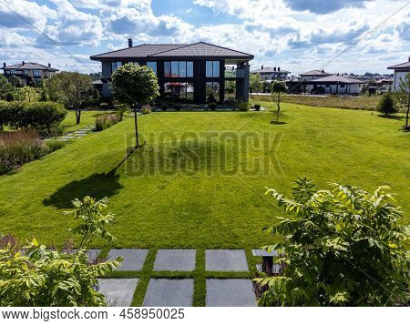 Droneshot Of A Garden In A Country House