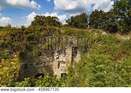 View On Ruined Ancient Terebovlia Castle Outdoor, At Summer Day.  Ancient Historical Ukrainian Fortr