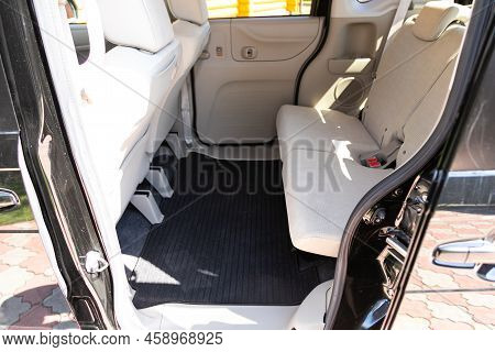 Novosibirsk, Russia -  July 29, 2022:   Honda N-box, Car Interior, Part Of Back Seats