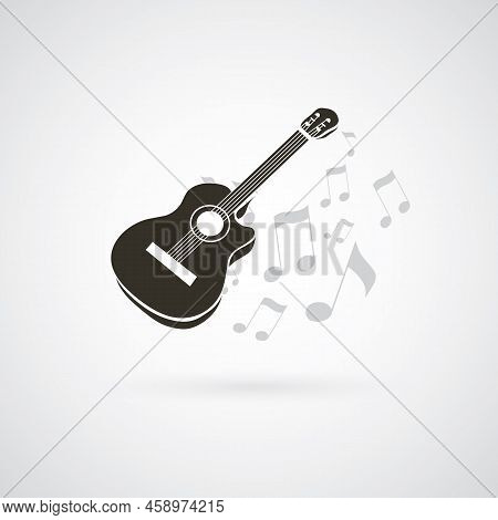 Guitar And Musical Notes - Design Concept Illustration, Template In Freely Editable Vector Format