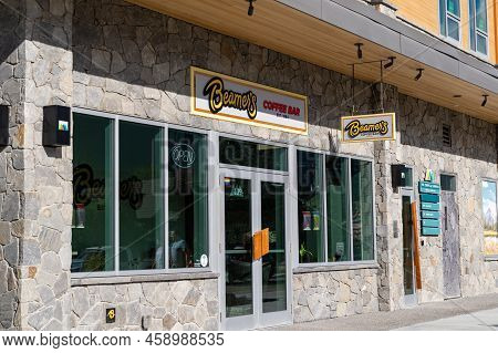 Canmore, Alberta, Canada - July 7, 2022: Sign For Beamer's Coffee Bar, Established In 1994, Selling 