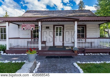 Canmore, Alberta, Canada - July 7, 2022: The North West Mounted Police Barracks Historical Building 
