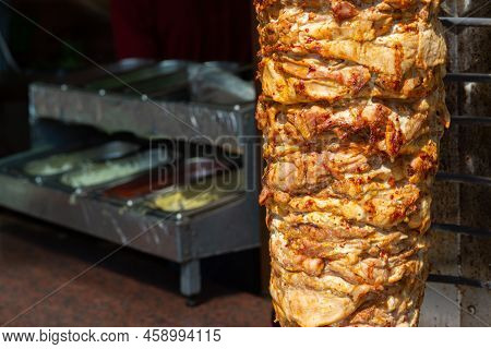 Close Up Shot Of Stacked Meat Roasting