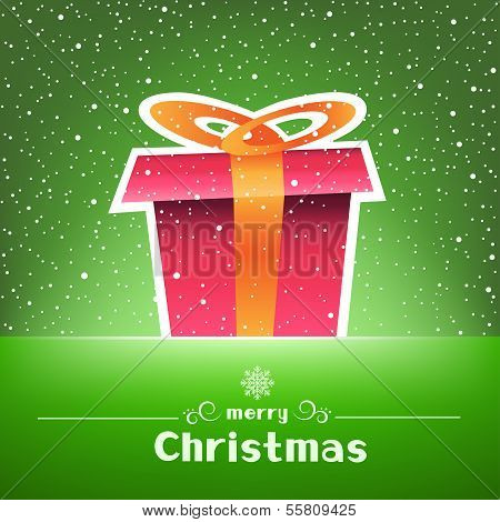 Christmas gift green card with snow around