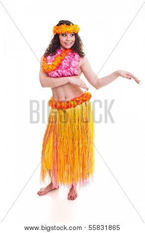 Beautiful young Hawaii dancer isolated on white