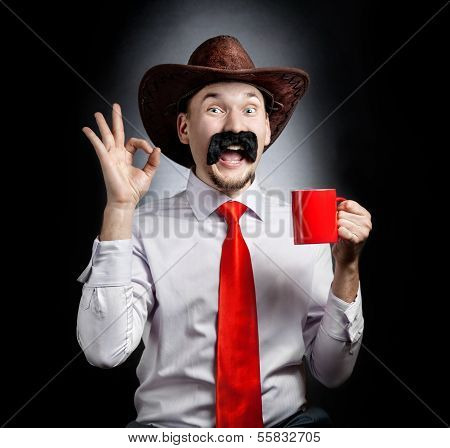 Funny Cowboy With Cup