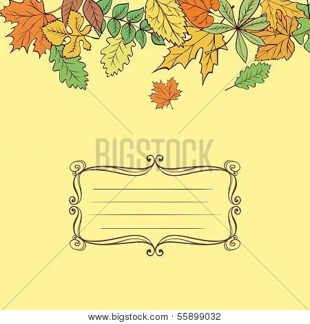 Vector Autamn Leaves Card with Curl Frame