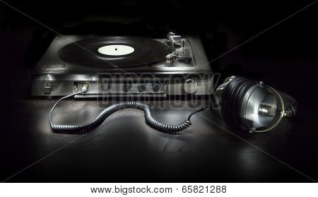Old Turntable With Headphones