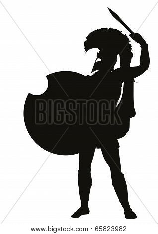 Spartan warrior with shield and sword detailed vector silhouette. EPS 8