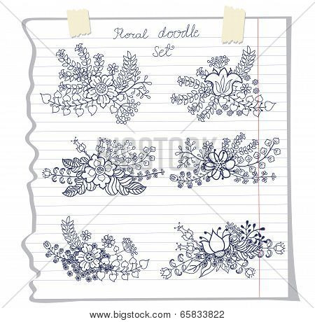 Vector  Flowers Set  On School Notebook