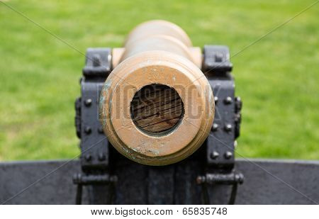 Old Military Cannon Pointing Straight At Viewer