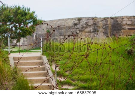 Old Broken German Bunkers Of Atlantic Wall On Pointe-du-hoc. Western End Of The Omaha Beach Sector,