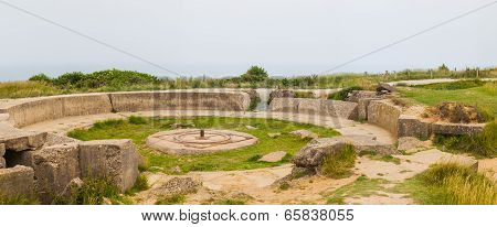 Old Broken German Bunkers Of Atlantic Wall On Pointe-du-hoc. Western End Of The Omaha Beach Sector,