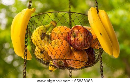 Wire Basket Of Fruit Hanging Street Vendor