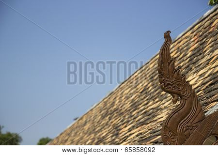 Naga Sculpture On Thai Temple Roof